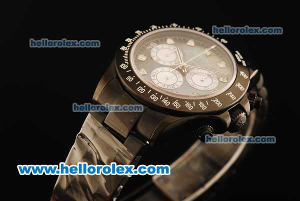 Rolex Daytona Chronograph Swiss Valjoux 7750 Automatic Movement PVD Case with Diamond Markers and PVD Strap - Click Image to Close